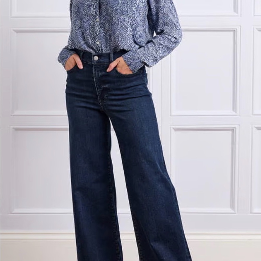 Classic High-Waist Wide-Leg Jeans - Dark Blue